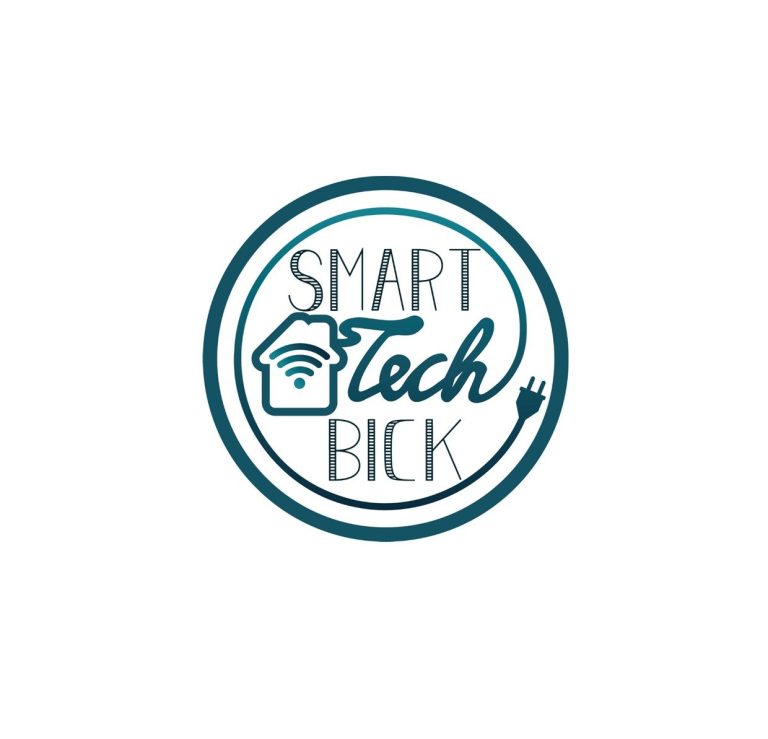 Logo von Smart Tech Bick mit einem Haus-Icon und WLAN-Symbol, umgeben von einem kreisförmigen Rahmen.
